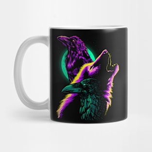 Retro crows with wolf Mug